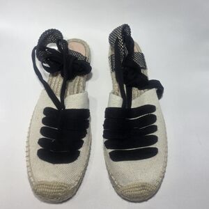 J.Crew Espadrille Lace Up Sandals Beige Black Size 11 New Without Box